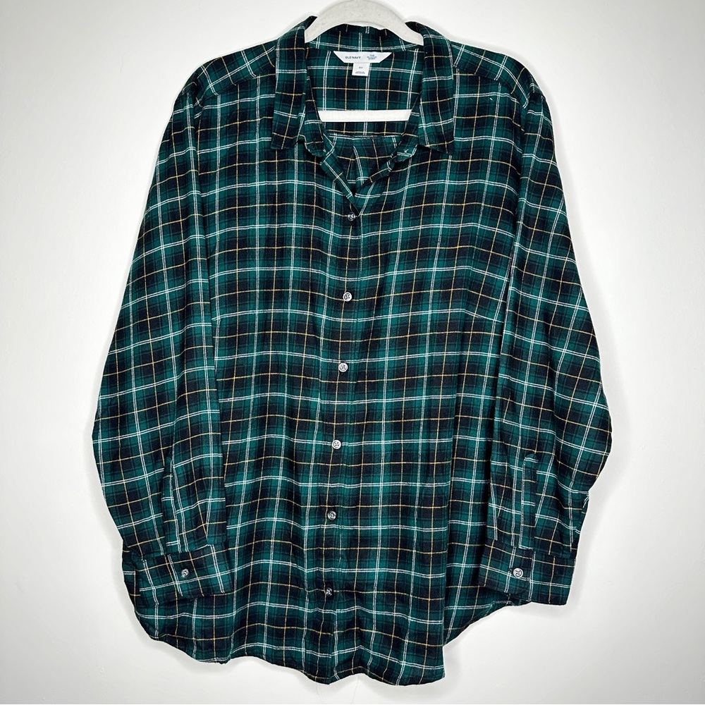 Old Navy The Classic Shirt Green Plaid Long Sleeve Shirt 100% cotton‎